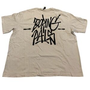 H&M Relaxed Fit "BORING PALS" Graffiti Graphic T-Shirt Cream/Off-White Men's XL